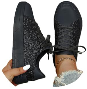 Glamidea Scarpe Sportive con Paillettes da Donna Sneaker Glitter Moda Running Scarpe da Camminata Plateau Eleganti Allacciate Monocolore per Fitness Basse per Il Tempo Libero