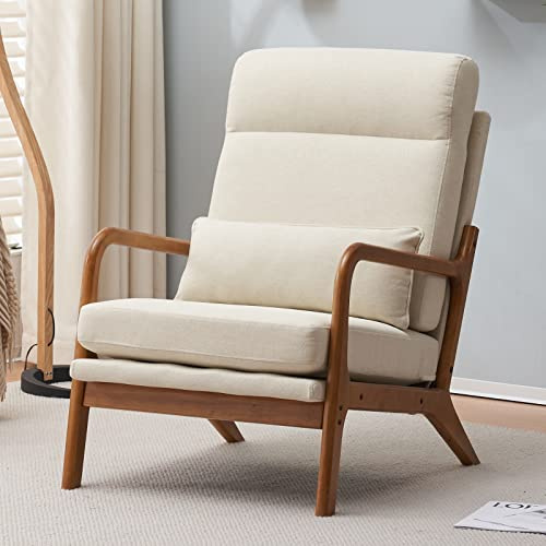 LEADZM Sessel Loungesessel, Armlehnstuhl Armlehnensessel Polstersessel, Armlehnen mit Massivholzrahmen, Lesesessel, Relaxsessel für Wohnzimmer, Schlafzimmer (Cremeweiß)