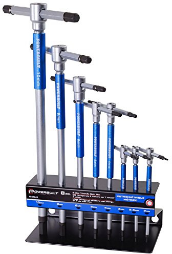 Powerbuilt 8 Pc Metric T-Handle Hex Allen Key Wrench Set with Storage Rack, 941645