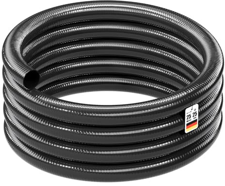 Wiltec Luisiana OM/I Tuyau d'aspiration noir - 25 m/Ø 25 mm (1) / 250 g/m - avec Spirale de renforcement - Tube à pression souple en PVC - pour Arrosage Irrigation Jardinage Évacuation Refoulement