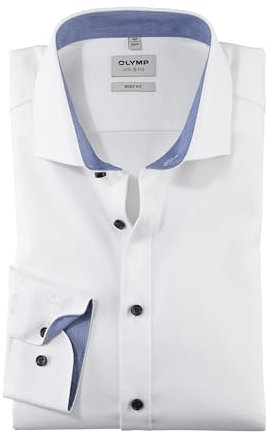 OLYMP Herren Businesshemd Langarm Level Five - Body Fit, Einfarbig, Royal Kent Kragen - Stretchkomfort Hemd Herren Langarm - Weiss 00-40