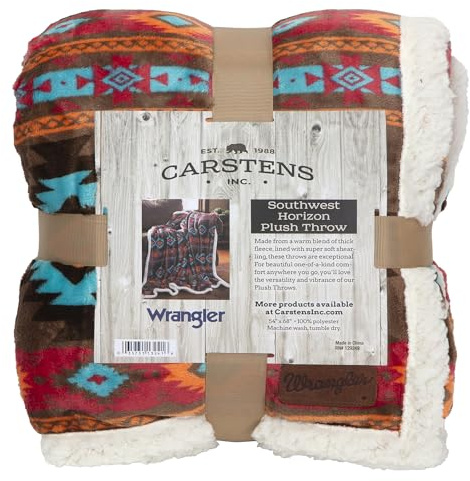CARSTENS, INC. Wrangler Ultra Premium Super Soft Plush Sherpa Fleece Oversized Throw Blanket 54 x 68, Southwest Horizon