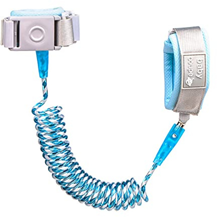 Link anti perso del polso Cintura da polso di sicurezza con blocco a induzione Cavo metallico elastico di sicurezza a 360 ¡ã Imbracatura di sicurezza per bambini per neonati e bambini 2.5M/98Inch(Blu)