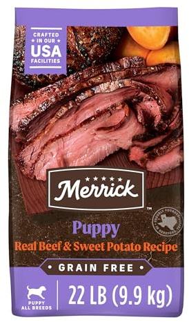 Merrick Premium Grain Free Dry Puppy Food, Wholesome and Natural Kibble with Real Texas Beef and Sweet Potato - 22.0 lb. Bag