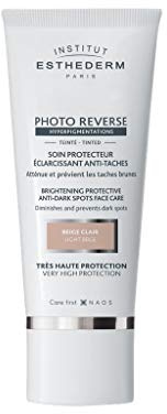 Institut Esthederm - Soin Photo Reverse Teinté Très Haute Protection - Crème Éclaircissante - Atténue et Prévient les Taches Pigmentaires - Teint Uniformisé - Tube de 50 ml - Beige Clair