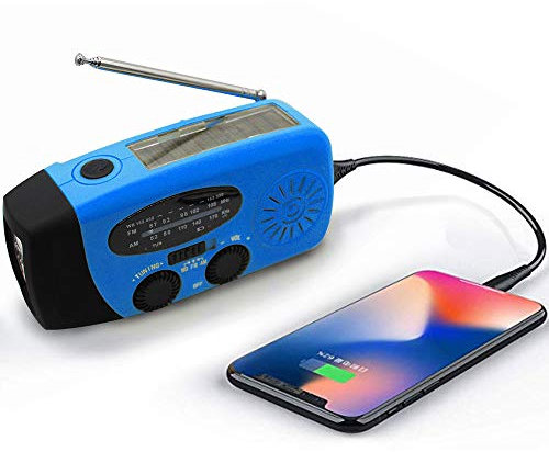 Upgraded Emergency Solar Weather Radio Hurricane Supplies Earthquake Kit Hand Crank Self Powered AM/FM/WB NOAA Wind up Survival Radios LED Flashlight 2000mAh Power Bank for iPhone Smart Phone （Blue）