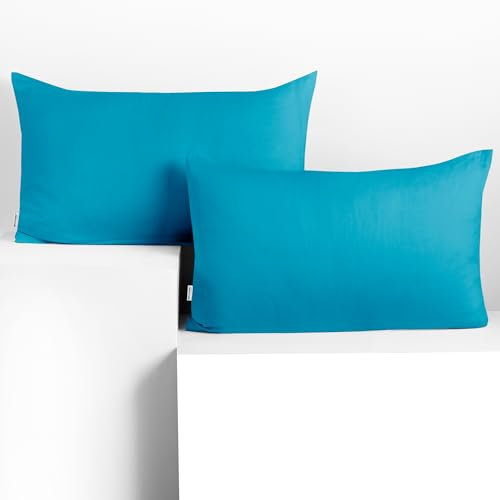 DecoKing 2 Kissenbezüge 50x60 cm Jersey 100% gekämmte Baumwolle Reißverschluss Zyan Amber