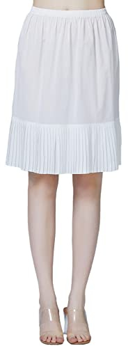 BEAUTELICATE Jupon sous-Jupe sous-Robe Lingerie Courte en Pur Coton avec Ourlet Plissé Chiffon A-Line Ample Grande Taille De Femme Fille Été Ivoire Clair Ourlet Plissé 60cm, S
