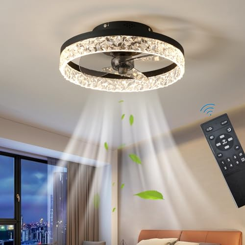 Tyst Takfläktar med belysning Fjärrkontroll, Moderna ljus Fläkt takljus LED Dimbar Takfläktlampa för sovrum Vardagsrum, Fläkt Vändbar och 6 hastigheter (Svart, 40CM)