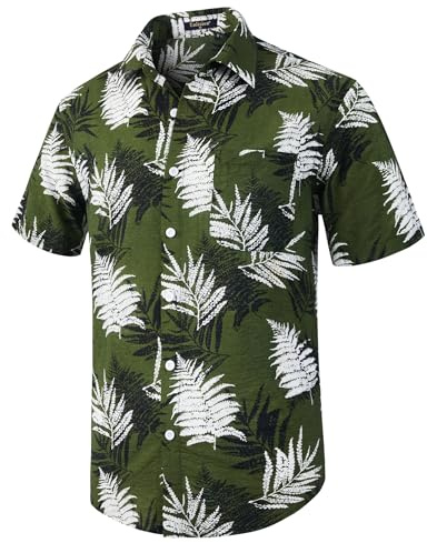 Enlision Camisas Hawaianas para Hombre, Camisa de Algodón de Manga Corta con Botón Informales de Verano con Flores Florales de Aloha para Vacaciones en La Playa Verde 3XL