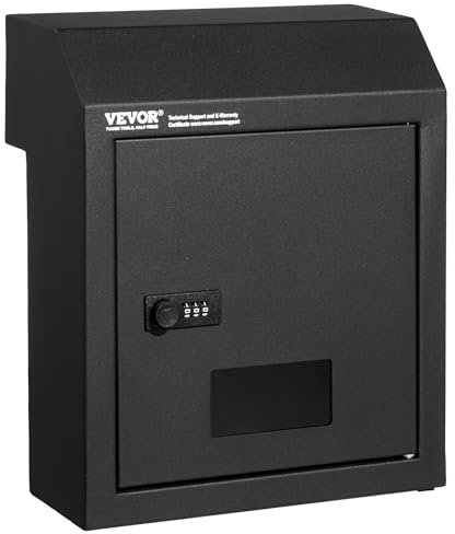 VEVOR Through The Door Key Drop Box, Heavy Duty Steel Through the Door Mailbox with 12 Combination Lock, Mail Drop Box, Black