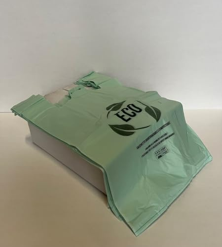 100 Shopper MAXI Grandi e Resistenti 35x60 gr 20 cadauna Biodegradabili e Compostabili Sacchetti con Manici Shoppers Buste per la Spesa e Raccolta Umido