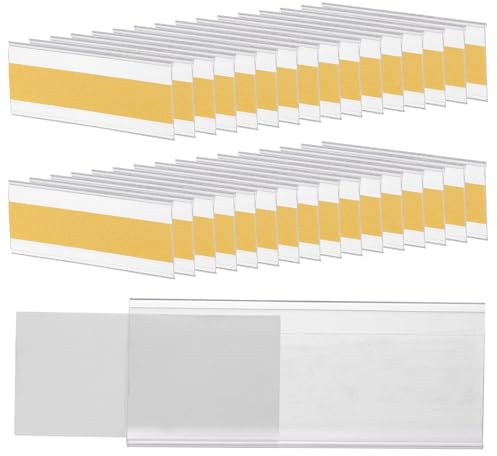 sourcing map 100 Pcs Self Adhesive Label Holder Shelf Tag, 3.9 x 1.7 Inch Shelf Strips Price Tag Index Card Clear Labels Holders with Paper Label for Supermarket Library Bookshelf