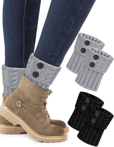 MELLIEX 2 Paare Damen Beinstulpen Winter Warme Kurze Beinwärmer, Gestrickte Leg Warmers, Beinwärmer Flexibel Legwarmers Weich Knöchelwärmer Bein Stulpen für Damen, Mädchen