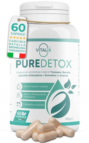VITALIX Diuretico Drenante Forte Anticellulite - Detox Fegato ed Intestino con Bromelina Tarassaco Betulla Garcinia Orthosiphon - 60 Capsule (1 mese) - Made in Italy