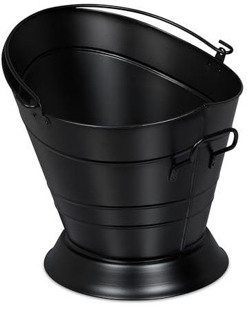 Relaxdays Secchio Raccogli Cenere con Manico, Cestello da 6 L per Carbone, Secchiello per Camino e Stufa, Ferro, Nero