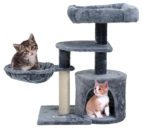 Crystals 68cm Multi-Level Cat Tree Tower – Sturdy Activity Centre with Scratching Posts, Condos, Ladder & Platforms – Large Indoor Cat Climbing House for Play & Relaxation (Charcoal Grey)