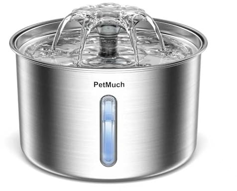 PetMuch Stainless Steel Cat Fountain, 102 oz/3L Automatic Pet Fountain for Cats and Small Dogs, Ultra-Quiet Pump with White LED Light, Water Level Window