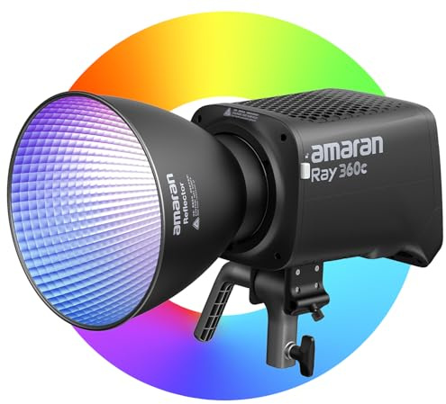 amaran Ray 360c 360W fullfärg COB-ljus, studio-LED med inbyggd växelström, DMX via USB-C, IP54 väderbeständig, Bowens-montering, appkontroll