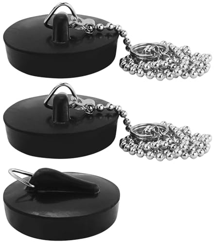 3 Stück Universal Abflussstopfen Edelstahl Abflussstopfen mit 2 Kugelkette Edelstahl für Küche Bad Spüle