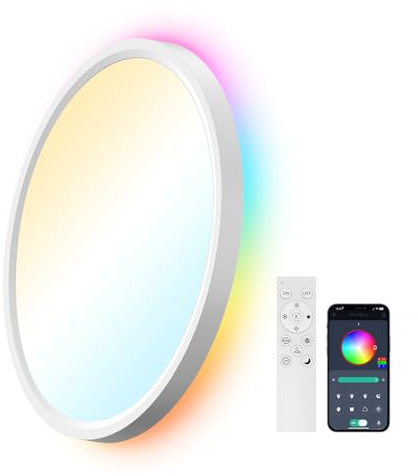 AIKVSXER Plafón LED Inteligente 33W Ø40 cm, Luz RGB Multicolor con Cambio de Color, Iluminación Blanca Regulable 3000–6500K, Control Remoto y App, Perfecto para Dormitorio, Salón y Espacios de Ocio
