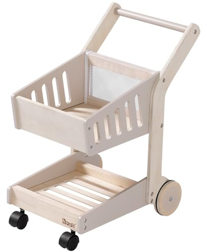 howa Spielzeug Einkaufswagen aus Holz für Kinder – Kaufladen Zubehör Natur, beige 4899
