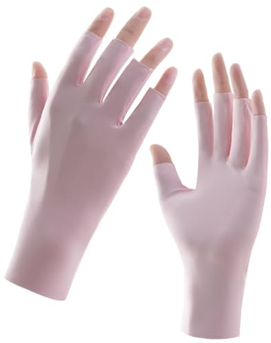 Zimoer Fingerlösa handskar för dam UV-skydd, multifunktionell återanvändbar solblock dam fingerlösa lätta och andningsbara handskar för manikyr och utomhusaktiviteter och körning, Rosenröd, 20x8,5 cm
