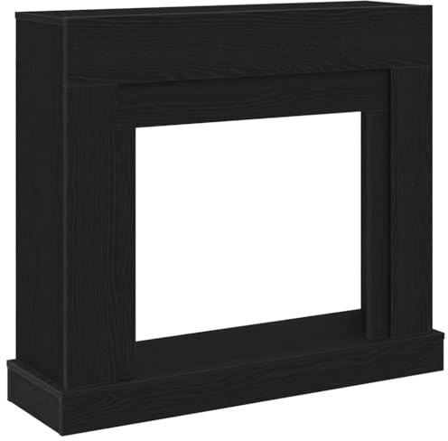 Kaminkant, svart, eklook, trämaterial, 100 x 30 x 87,5 cm, kaminkrans med förvaringsyta för elektriska kaminer, vardagsrum, terrass, säkerhetsväggfäste