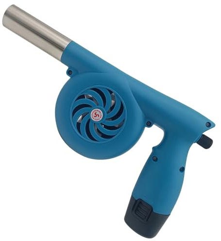 Deskium Soplador eléctrico de 12 V, ventilador portátil inalámbrico para barbacoa, arrancador de parrilla de 5000 rpm, recargable con boquilla extendida de 31 cm, para acampar al aire libre, picnic