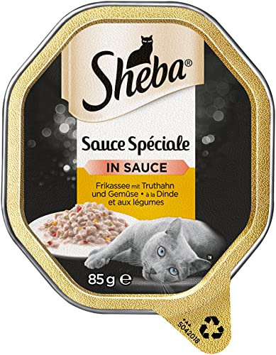 Sheba Sauce Spéciale Katzennassfutter – Edles Nassfutter in 22 Schalen für ausgewachsene Katzen – Frikassee mit Truthahn und Gemüse in Sauce – Katzenfutter – 2er Pack (2 x 11 Schalen à 85g)