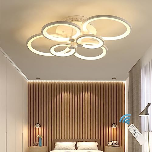 Ganeed Lámpara de techo LED con control remoto Candelabros acrílicos modernos de 72 W de montaje empotrado de color de luz regulable para comedor dormitorio cocina lámparas de 6 anillos