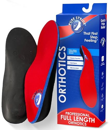 Pure Stride Professional Full Length Orthotics - Shoe Insert & Support for Metatarsals, High Arch, Flat Feet - Pain Relief for Plantar Fasciitis, Arch, Heel - 1 Pair, Men's 9-9.5 / Women's 11-11.5