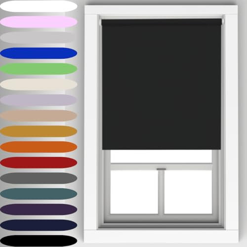 Black Blackout Roller Blind Metal Fittings Trimmable UV Protection Thermal Properties Premium Fabric Home Office Bedroom Kids Room Child Safe Easy Fit 60cm Width x 160cm Drop