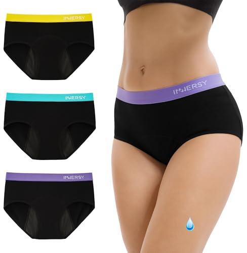 INNERSY Slip Ciclo Mestruale Donna Lavabili Mutande Mestruali Nero Intimo Vita Media Pacco da 3 (XS, 3 Nero)