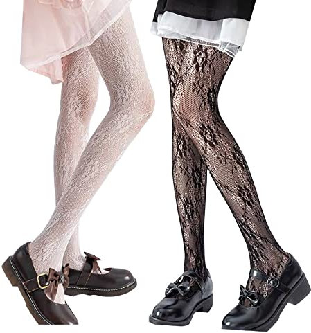 Strumpfhosen Damen Muster, Hohe Taille Sexy Netzstrumpfhose mit Reizvollen und Charmanten Aushöhlen Muster, Schiere Mesh Loch Strumpfhose, 2 Paar-Schwarz + Weißrose