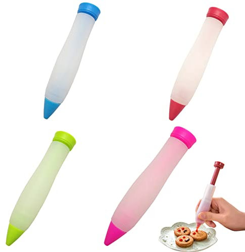 Kuchen Dekorieren Stift, Gebäck Dekorierstift, Krapfenspritze aus Silikon, Dessert Dekorationsstift Für Dekorieren Gebäck Creme Schokolade Zuckerguss DIY Schreiben Und Verzieren (4 Farben)