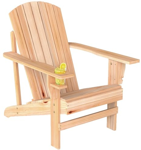Outsunny Silla Adirondack de Madera Silla de Jardín con Reposabrazos y Respaldo Alto para Terraza Balcón Exterior 72x95x93 cm Natural