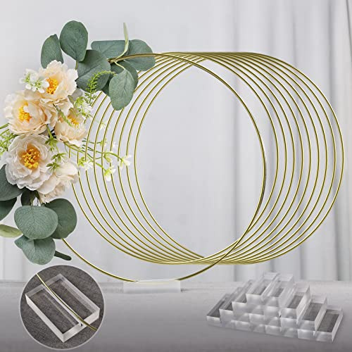 YALLOVE 10 Pezzi 30cm Anello in Metallo per Artigianato, Oro Anello per Ghirlanda con Base in Acrilico per Matrimoni Centrotavola Floreale Fai Da Te Acchiappasogni Decorazioni
