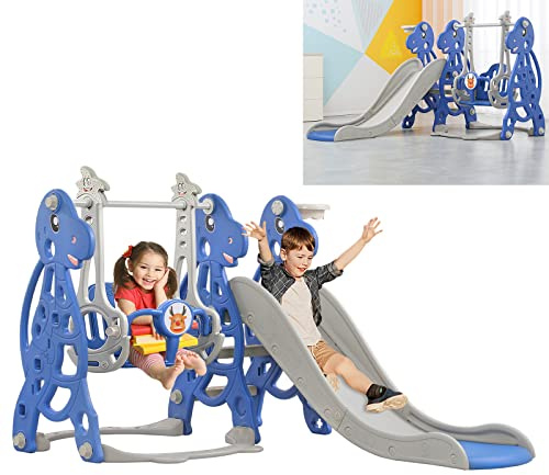 UISEBRT Tobogán infantil para interiores a partir de 1 año, tobogán infantil con aro de baloncesto y columpio, diapositiva para niños, para interior y exterior, para a partir de 1 a 5 años (4 en 1)