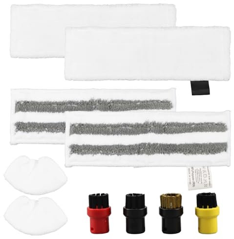 Getyjoe 10 Stücke Dampfreiniger Zubehör Kompatibel für Kärcher SC1/SC2/SC3/SC4/SC5/SV7 Dampfreiniger Easyfix Mikrofaser-Tuchset (2 Bodentücher+2 Schleiflappen+2 Handdüse-Tücher+ 4 Rundbürsten)