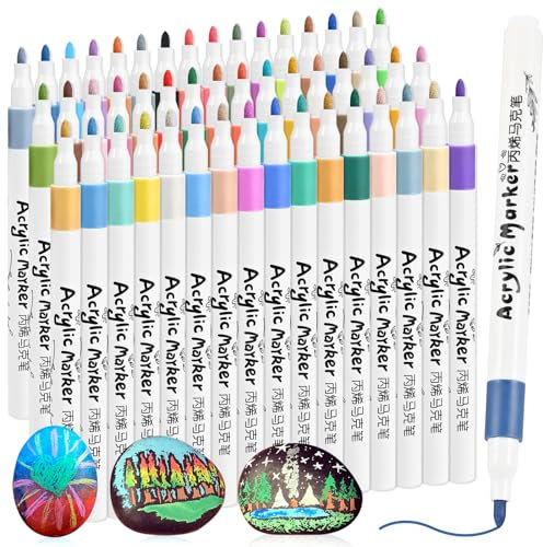 GOLDGE 48 Farben Acrylstifte für Steine Wasserfest - Holz Bemalen Stifte für Kinder, Acrylmarker Glasmalstifte Multimarker für Keramik, Basteln, DIY, Fotoalben, Stoff