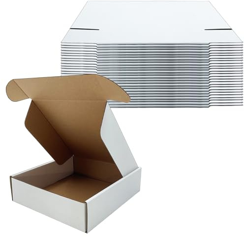7 x7 x2 Inches Shipping Boxes Set of 25,White Corrugated Mailing Cardboard Box Literature Mailer for Packing Small Business Moving Storage, E-Commerce Packaging Mailing Boxes Gift Boxes for Presents