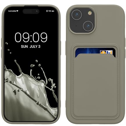kwmobile fodral kompatibelt med iPhone 15 fodral – TPU telefonskydd med kreditkortshållare – ljusgrå matt