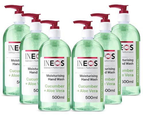 INEOS - Liquid Hand Soap - Cleansing - Handwash with Cucumber & Aloe Vera - 6 Bottles x 500ml, Packaging May Vary