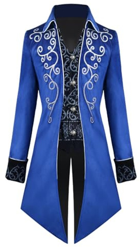 Chaqueta steampunk para hombre, chaqueta de vampiro Steampunk Vintage Frack - Chaqueta pirata, abrigo renacentista, chaqueta steampunk gótica victoriana para hombre, azul, L