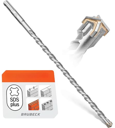 BAUBECK SDS Plus Bohrer 10mm x 460mm lang für Beton & Stein - Premium 40CR Stahl, langlebig - 4 Schneiden Steinbohrer 10 mm für beste Ergebnisse - Plus Bohrer 10 Betonbohrer Bohrer 10er