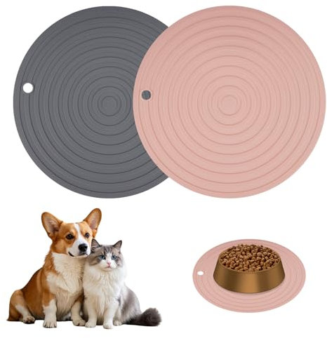 2 Stück Napfunterlage Katzen Rund, 24cm Silikonmatte Hundenapf, Futternapf Unterlage rutschfest Matte Katzenfutter, Topflappen, Futterunterlage Hund für Mittlere und Kleine Haustiere
