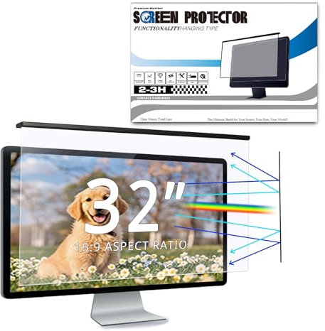 EliWhale Blue Light Blocking Screen Protector for 31.5, 32 16:9 Computer Monitors, Removable Hanging Blue Light Filter, HD Anti Glare Screen Protector, Width x Height Is 28.7 x 17.7(730mm x 430mm)