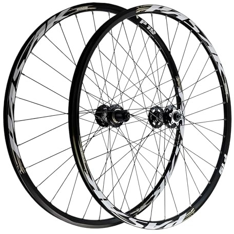 AuroraXQ 26/27,5/29 Tum Mountainbikehjul, Dubbelväggiga Legeringsskivbromshjulset for MTB, 32H Ekrar I Rostfritt Stål, Cykelhjul Med HG-nav, 7-12-växlad(Svart,26 tum)