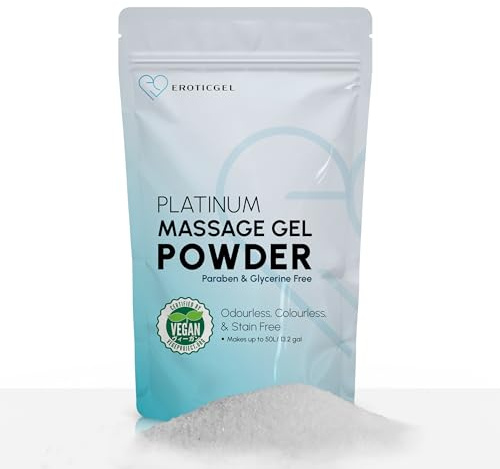 Gel De Masaje Japonés En Polvo (500 g) - Edición Platino, fabricado En Japón, Vegano, Inodoro, Insípido, Antimanchas, En Sobre Reutilizable, Sin Parabenos Ni Glicerina, RRinde Hasta 50 litros.